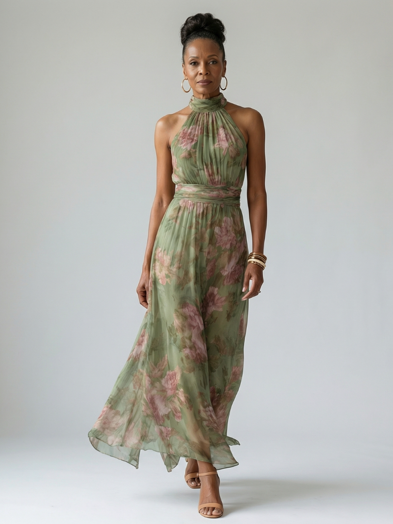 Mirella | Abito midi con scollo all'americana e arricciature