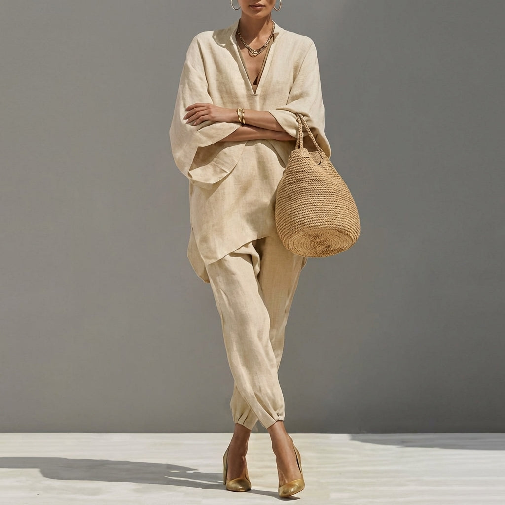 Marina | Completo due pezzi casual da donna con scollo a V