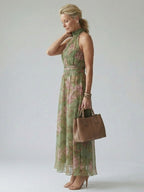 Mirella | Abito midi con scollo all'americana e arricciature