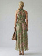 Mirella | Abito midi con scollo all'americana e arricciature