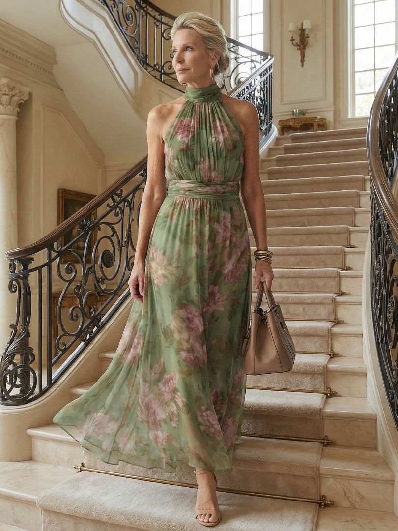 Mirella | Abito midi con scollo all'americana e arricciature