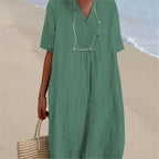 Sandra | Abito Casual con Trama in Lino e Scollo a V