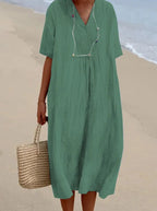 Sandra | Abito Casual con Trama in Lino e Scollo a V