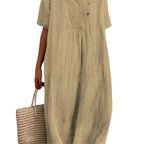 Sandra | Abito Casual con Trama in Lino e Scollo a V