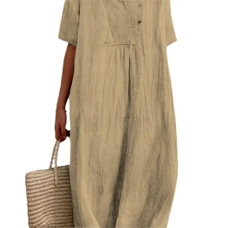 Sandra | Abito Casual con Trama in Lino e Scollo a V