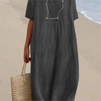 Sandra | Abito Casual con Trama in Lino e Scollo a V