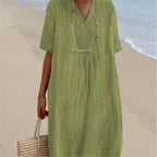 Sandra | Abito Casual con Trama in Lino e Scollo a V
