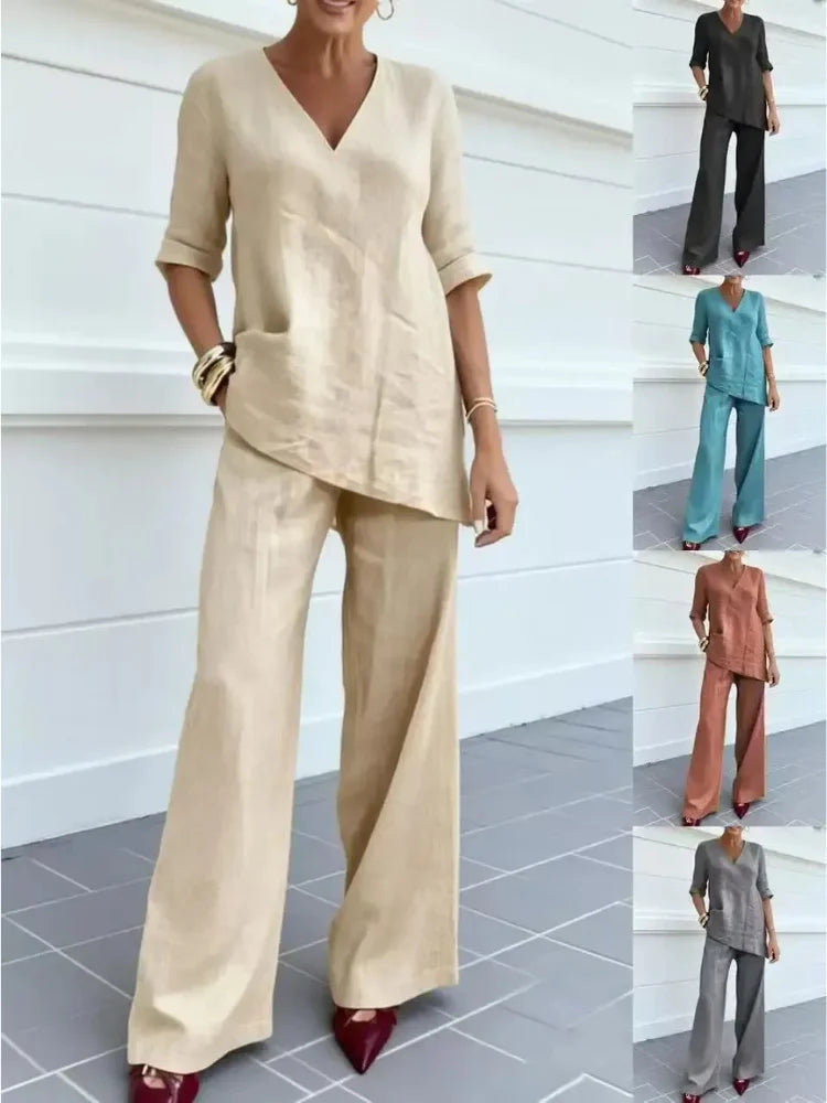 Susanna | Completo due pezzi con top a maniche medie e pantaloni a gamba dritta