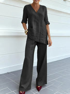 Susanna | Completo due pezzi con top a maniche medie e pantaloni a gamba dritta