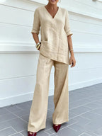 Susanna | Completo due pezzi con top a maniche medie e pantaloni a gamba dritta