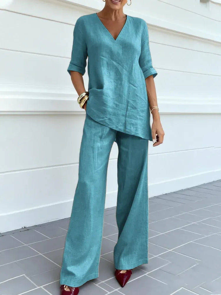 Susanna | Completo due pezzi con top a maniche medie e pantaloni a gamba dritta