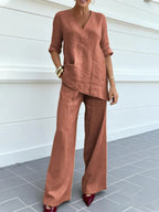 Susanna | Completo due pezzi con top a maniche medie e pantaloni a gamba dritta