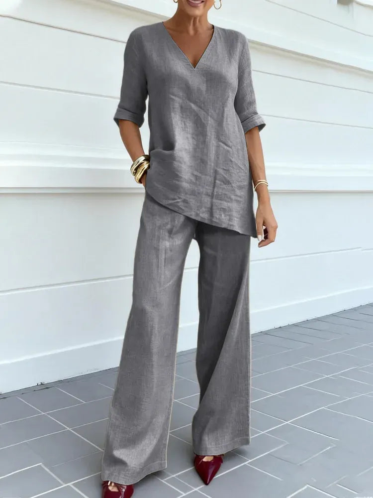 Susanna | Completo due pezzi con top a maniche medie e pantaloni a gamba dritta