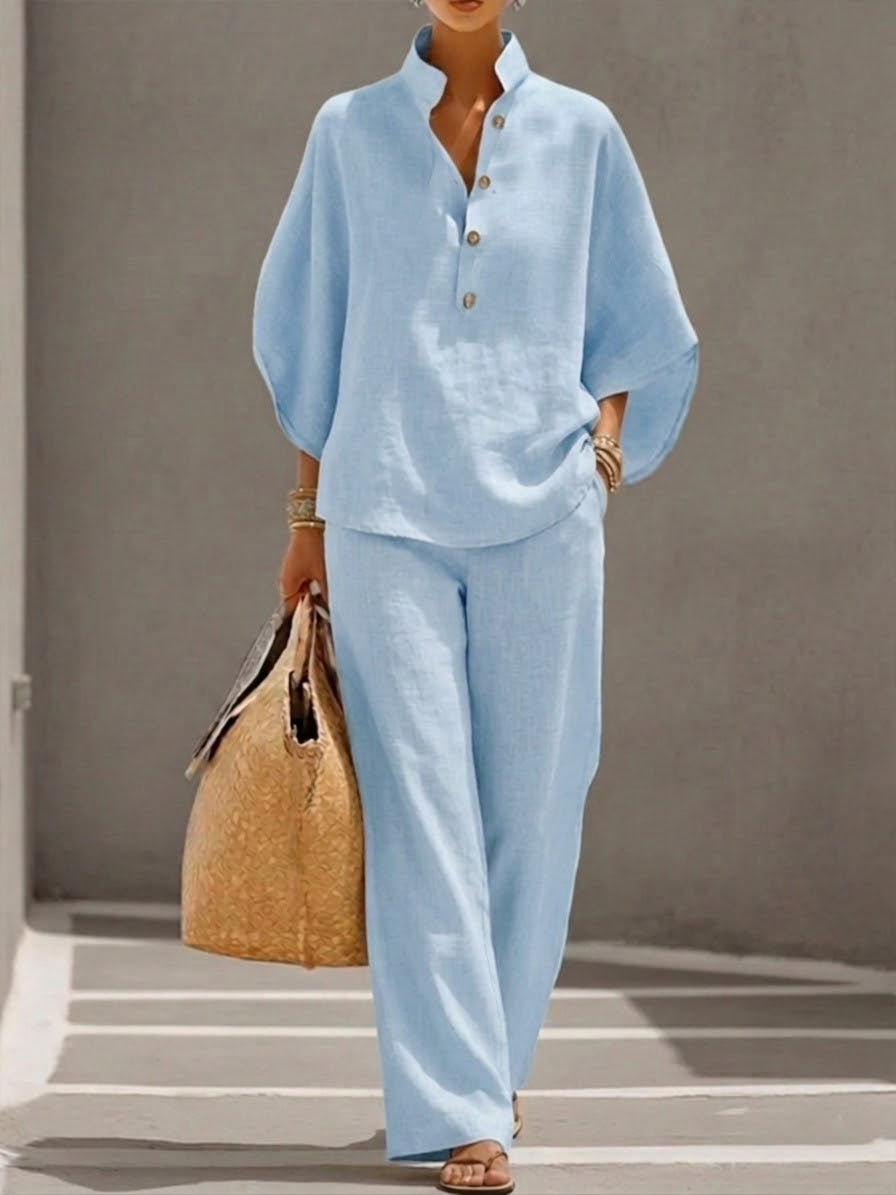 Isabella™ | Completo in lino con maniche a pipistrello e pantaloni a gamba larga