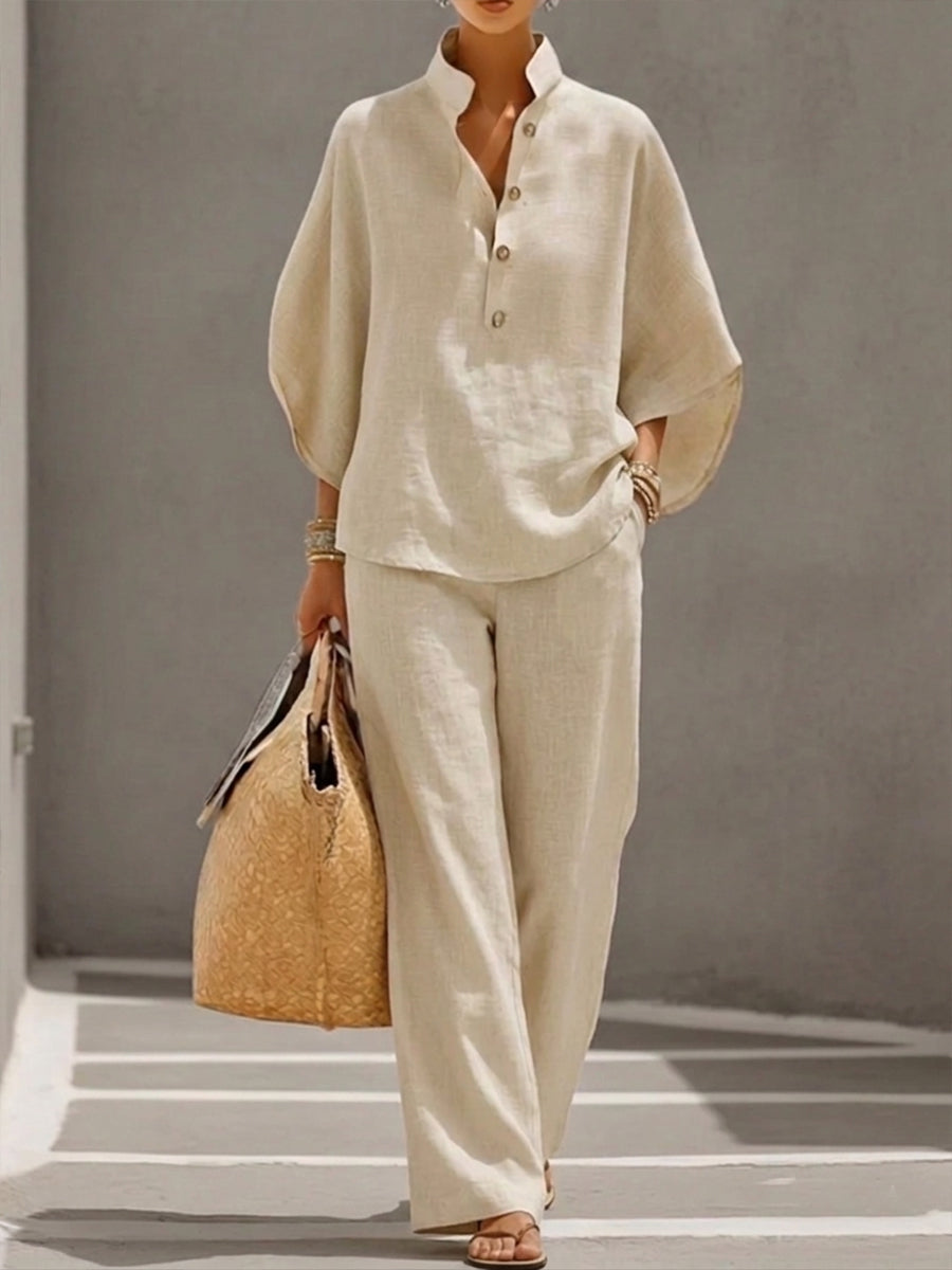 Isabella™ | Completo in lino con maniche a pipistrello e pantaloni a gamba larga