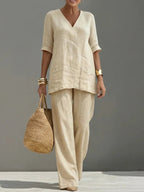 Susanna | Completo due pezzi con top a maniche medie e pantaloni a gamba dritta